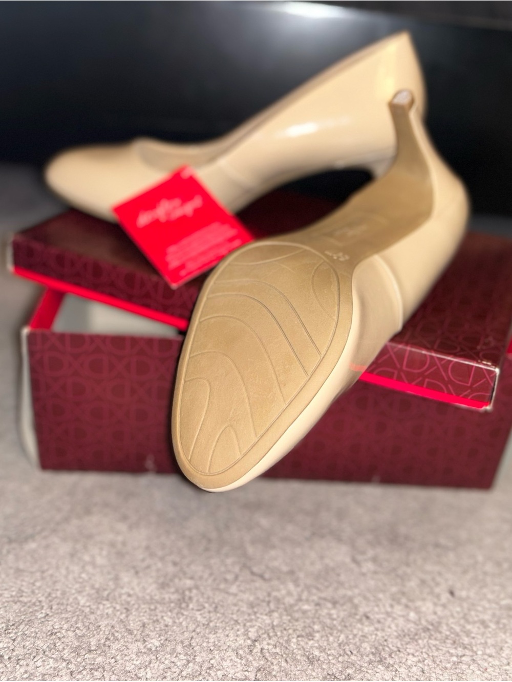 Beige Patent Pointed Toe Heels